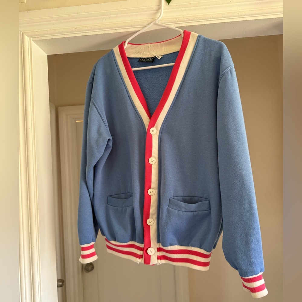 Vtg 80s Nucleus Varsity Cardigan Sweater, Colorful Striped size M